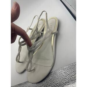 Lauren Ralph Lauren braided leather flat thong sandal white gold Sz 7.5 women